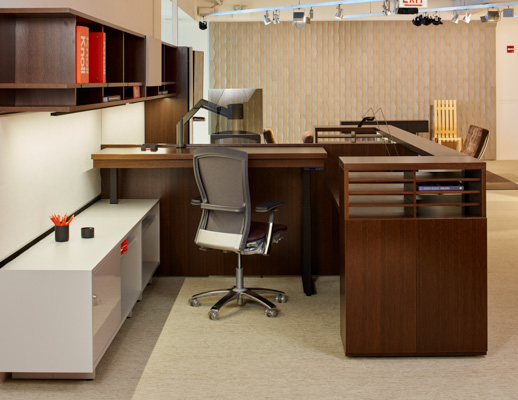 NeoCon 2015 showroom Reff Profiles Smokador KnollExtra Highwire undercabinet LED light Life Chair Sapper XYZ Tone height adjustable table ergonomic