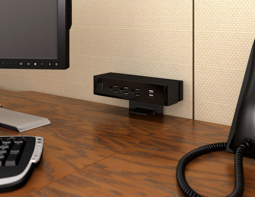 Clamp-On Electrical Outlet, 311, Black Body/Black Bracket